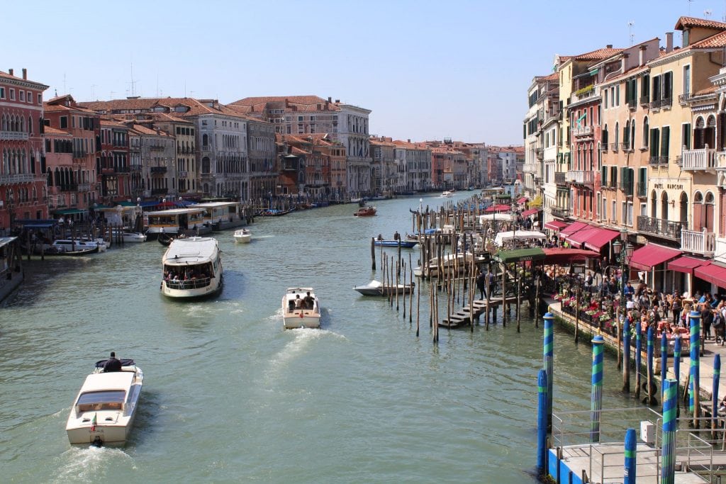 The beautiful view from the Rialto Bridge