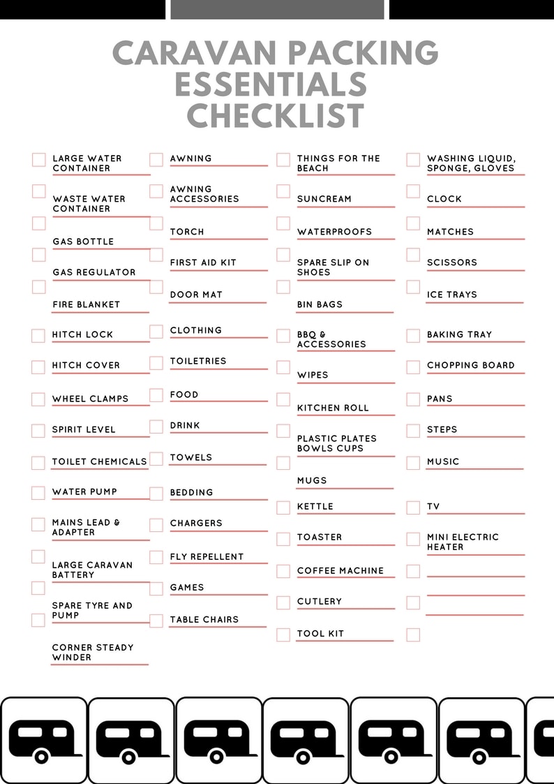 Caravan Packing Essentials Checklist Free Printable Touring