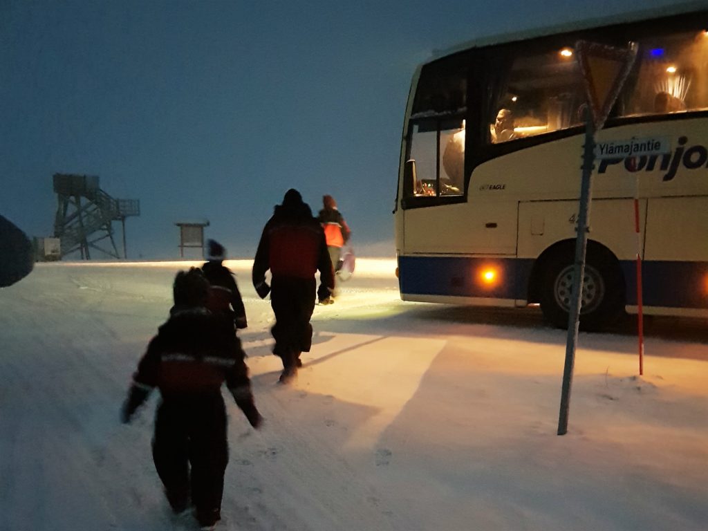 Boarding the coach for the Wilderness Dinner and activities