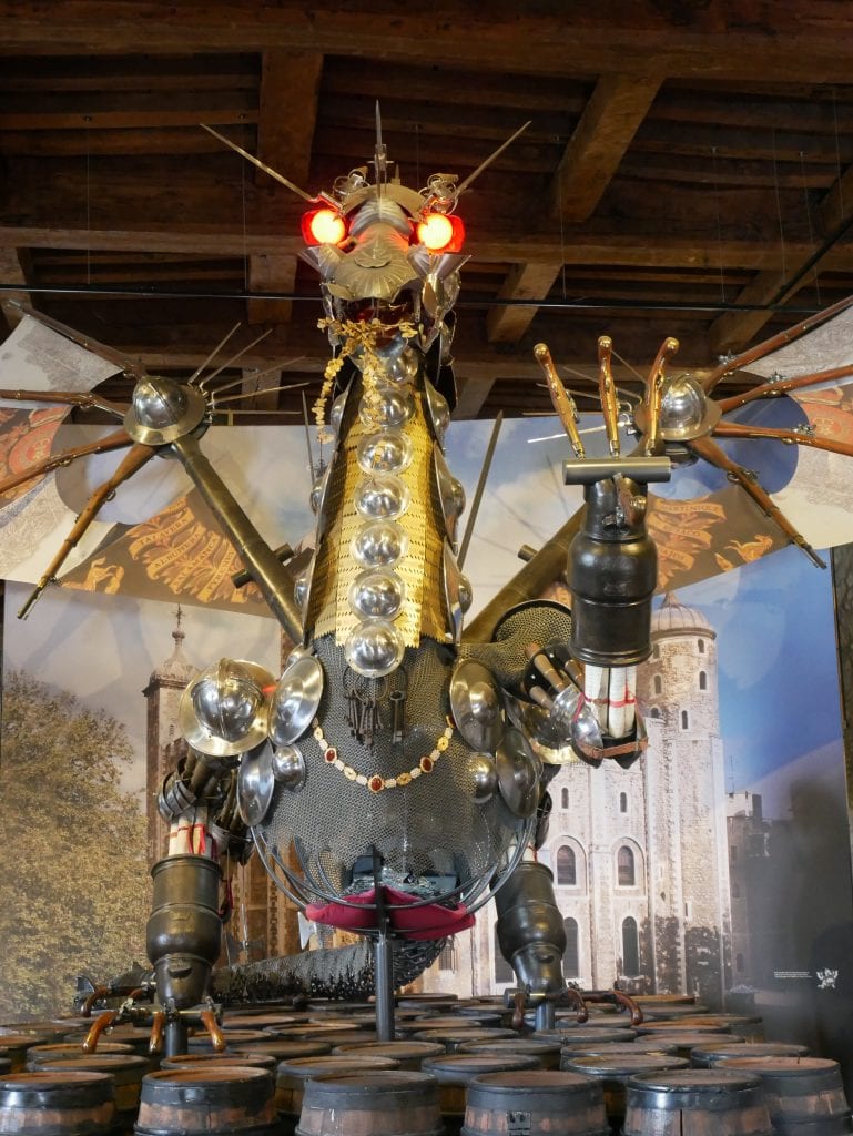 Dragon in the White Tower, made from armour and weapons