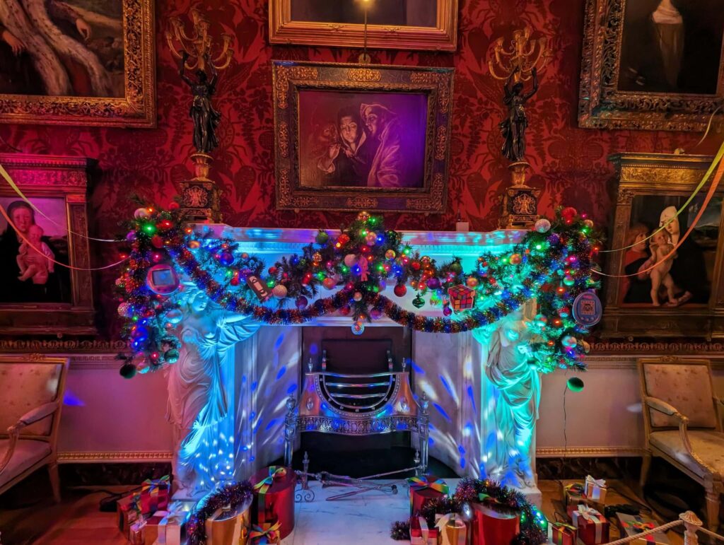 Christmas at Harewood House 2023 Great time travelling Christmas fireplace decorations