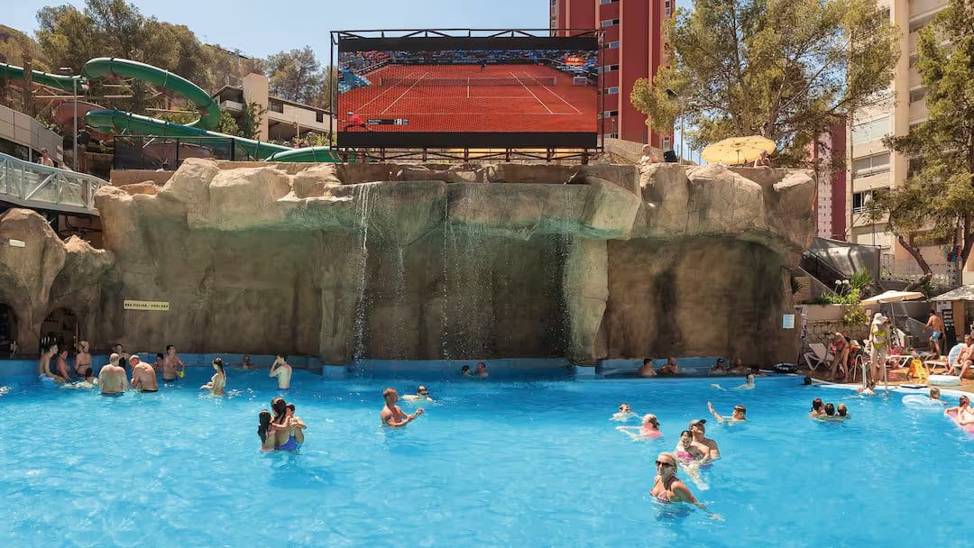 Magic Aqua Rock Gardens Benidorm Spain pool with TV screen