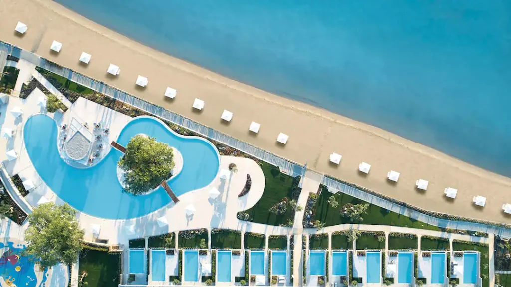 Ikos Dassia view of beach and pools