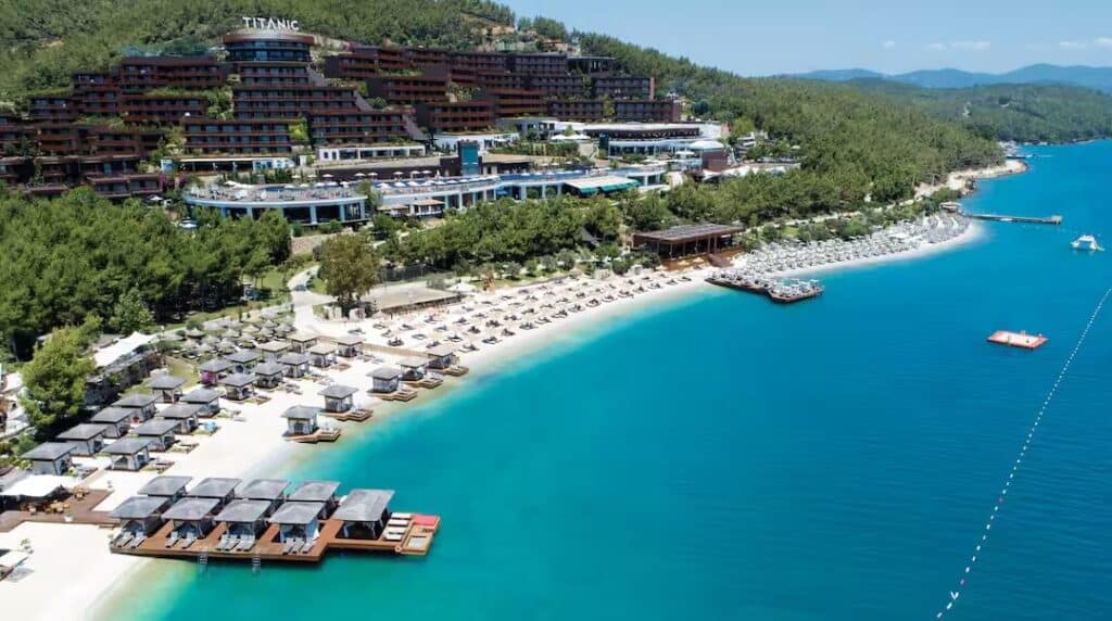 Titanic Luxury Collection Bodrum beach and hotel view